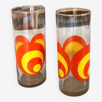 Verres à eau seventies orange et jaune