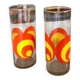 Verres à eau seventies orange et jaune
