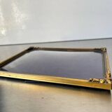 Cadre photo vintage en métal doré art déco 16,5 cm x 12,5 cm verre convexe
