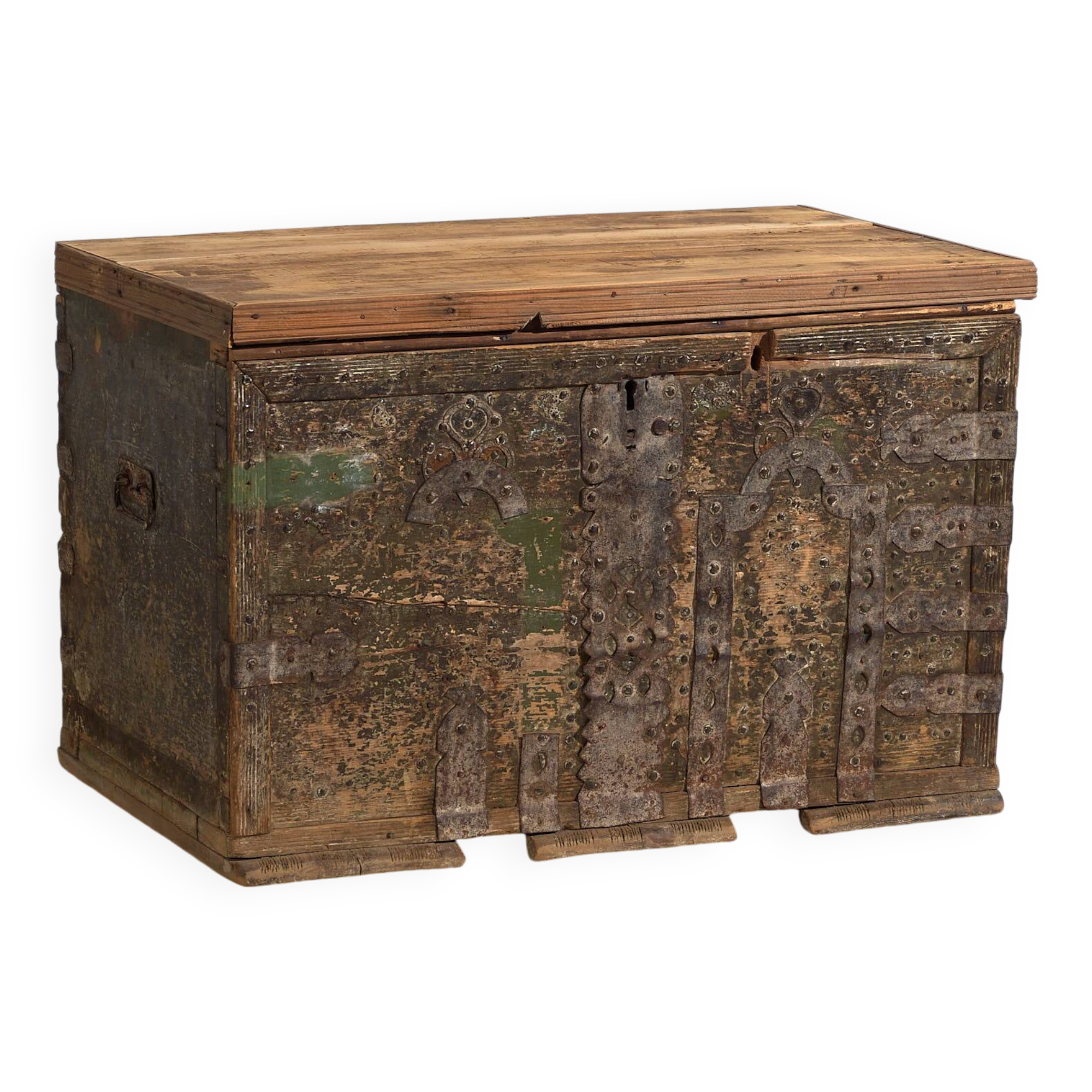 Antique olive green patinated chest (c.1920) #53