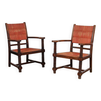 Pair of armchairs in the style of Charles Dudouyt, 1950.