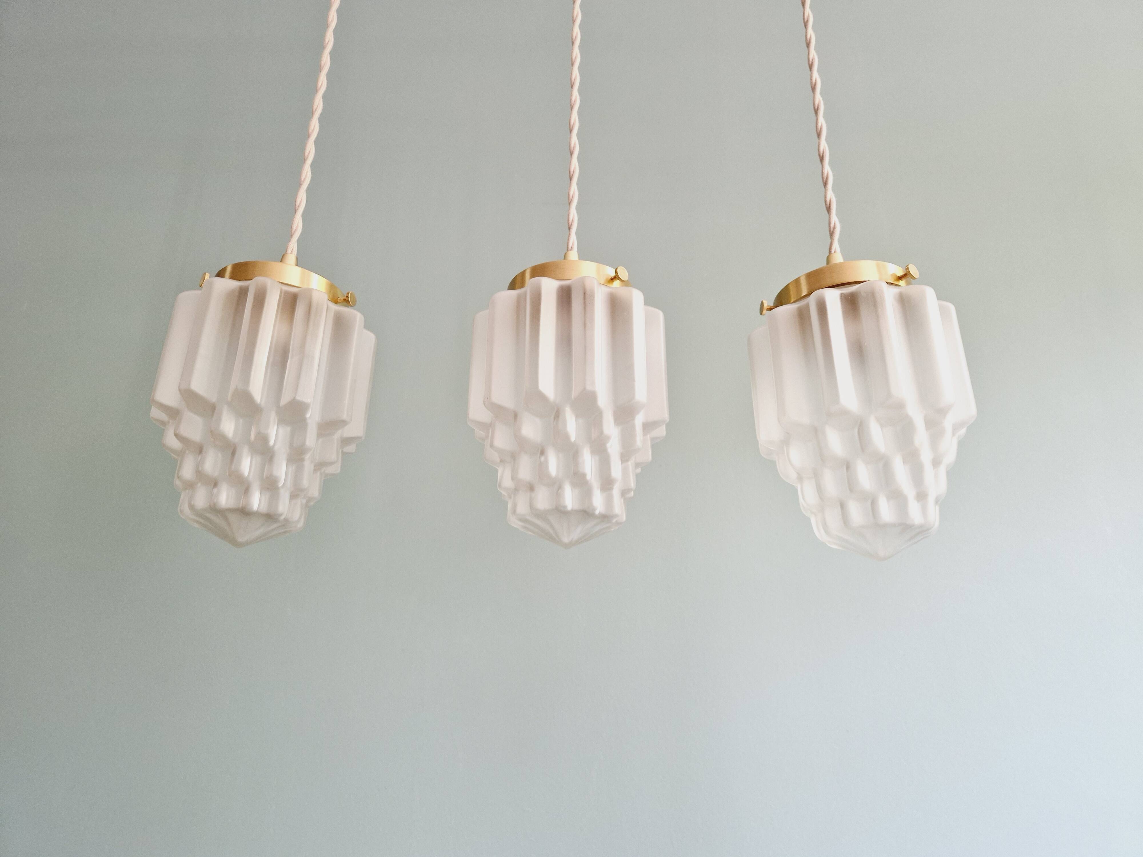 Art Deco satin glass pendant light, Skyscraper type (6 available)