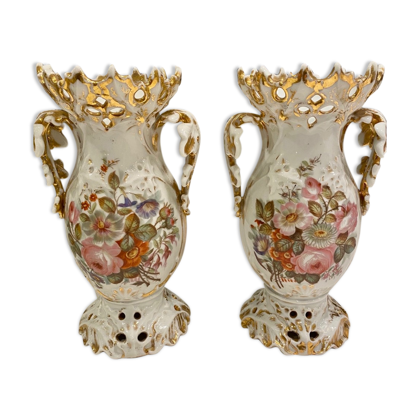 Pair of 19th decorative vases in Paris porcelain