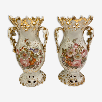 Pair of 19th decorative vases in Paris porcelain