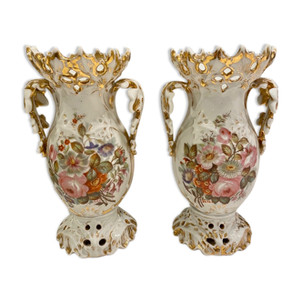 Pair of 19th decorative vases in Paris porcelain