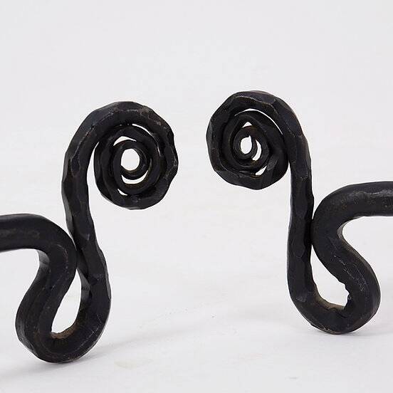 Pair of wrought iron dachshund andirons