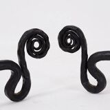 Pair of wrought iron dachshund andirons