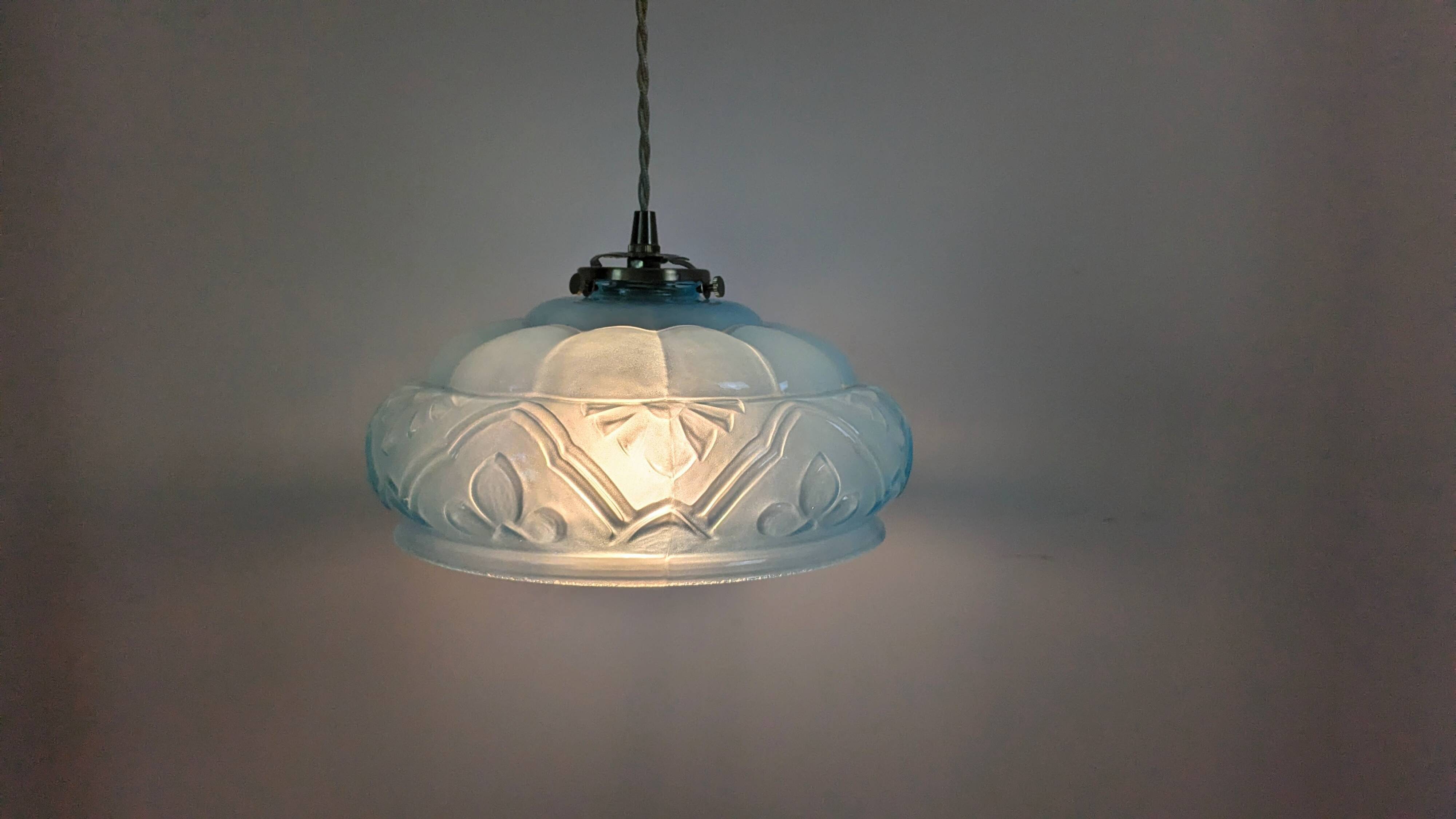 Art Deco pendant light in blue glass and brass