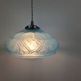 Art Deco pendant light in blue glass and brass