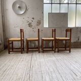 Set of 4 elm straw chairs from the 50s