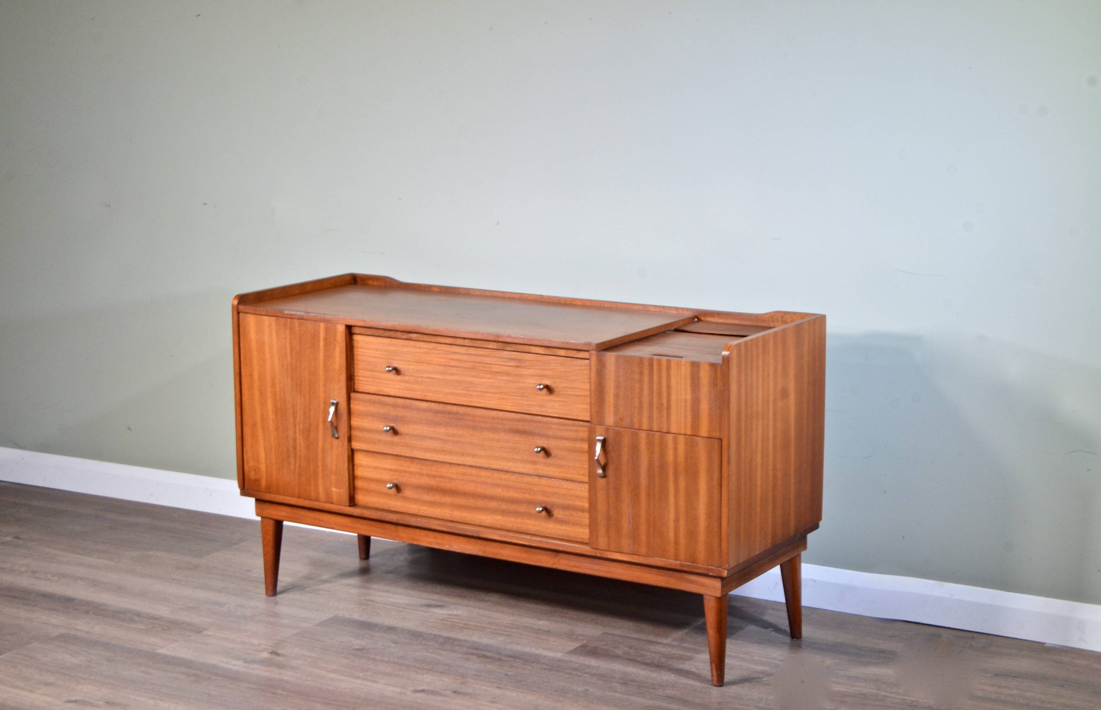 Midcentury Petite Sideboard / Cabinet In Teak From Austinsuite. Vintage Mod