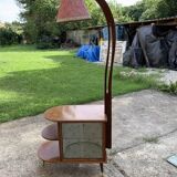 Art Deco brown walnut cocktail bar cabinet with integrated lamp and mirrored display 1950s