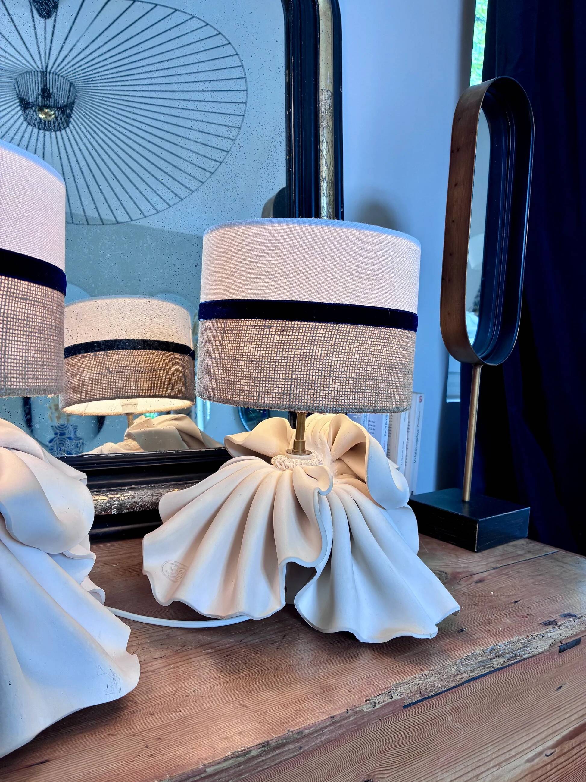 Pair of "Etoffe" lamps in clay - Raynal-Garcin Rémie - 1970