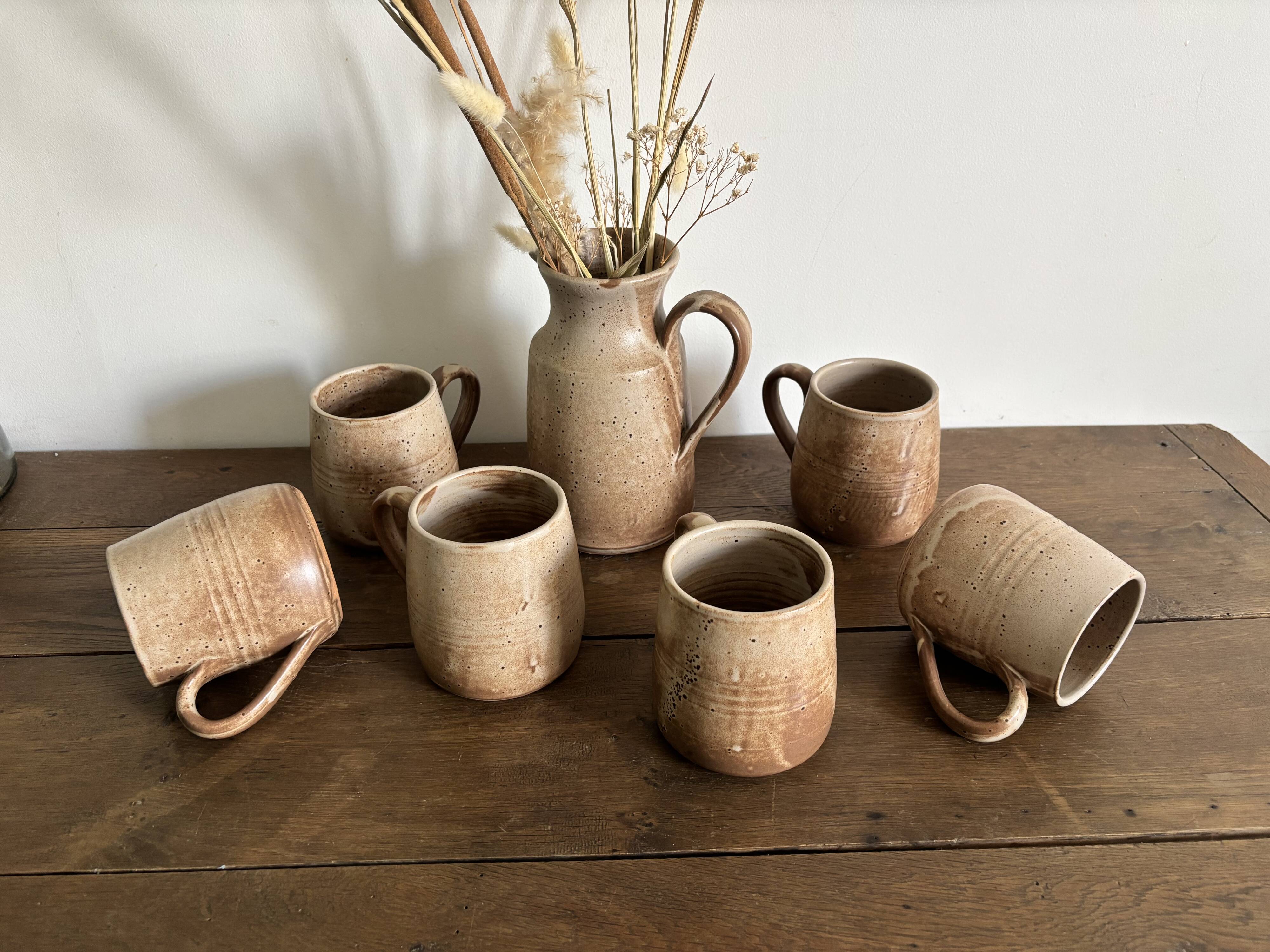 Vintage complete stoneware service – 6 mugs & jug Vallauris