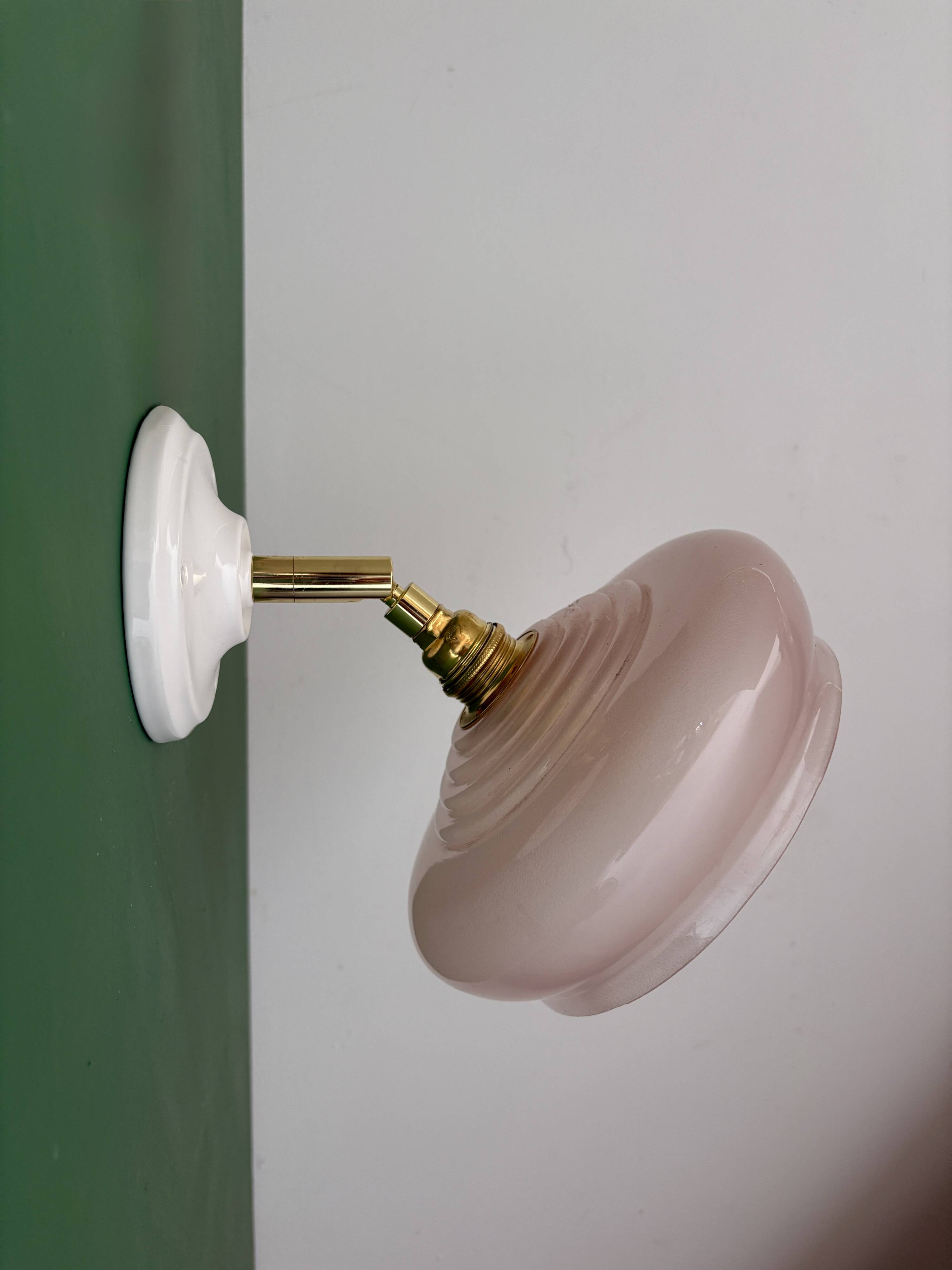 Vintage pink glass lampshade wall lamp