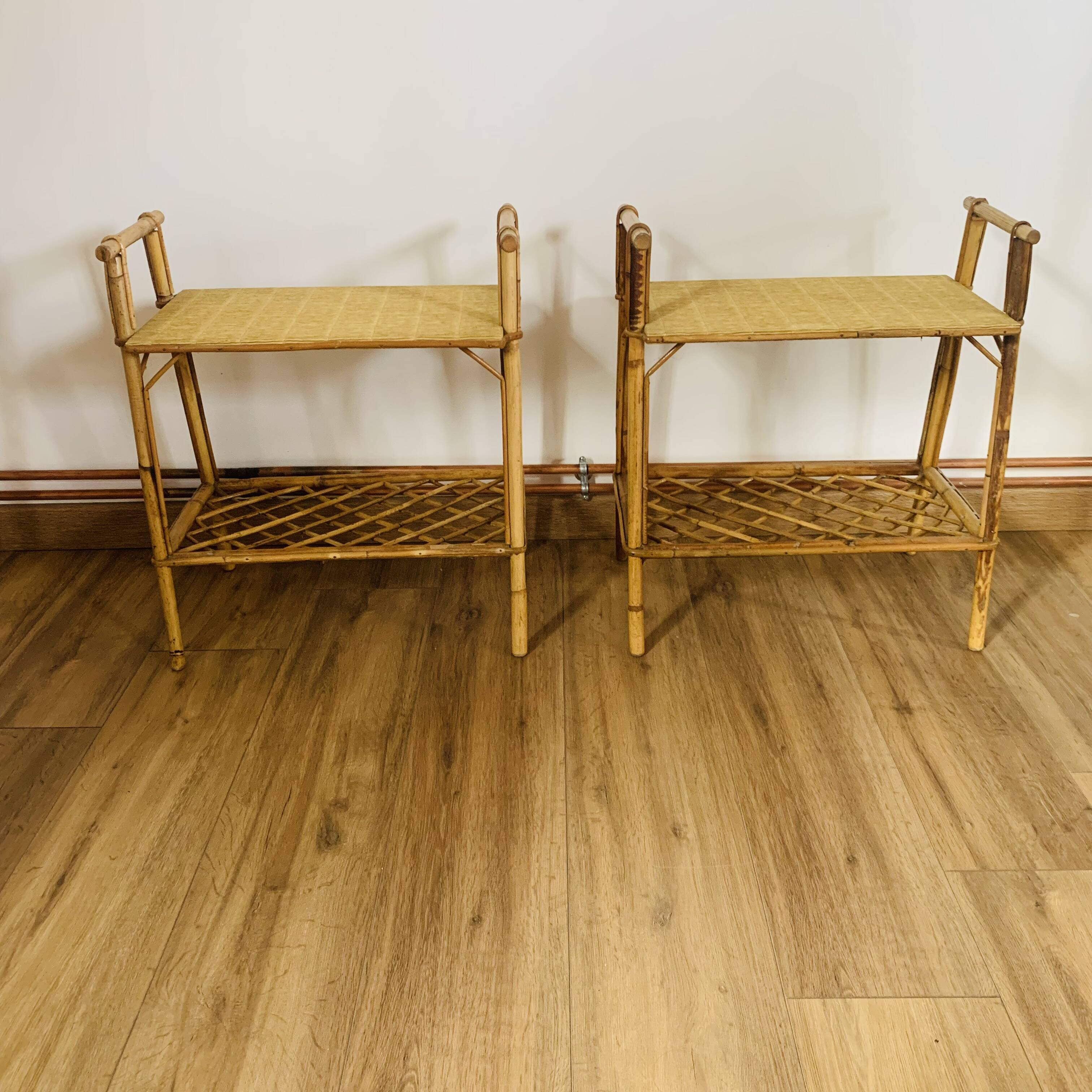 Pair of rattan bedside tables