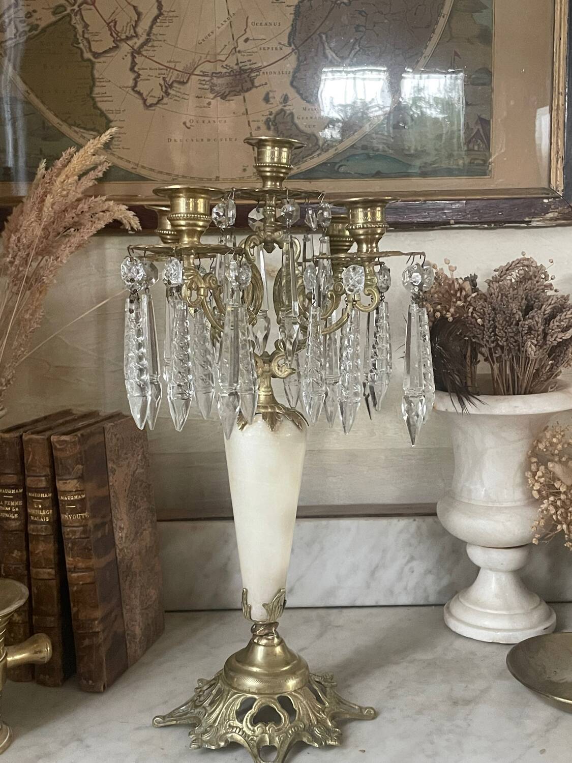 19th century marble, brass and tassel chandelier