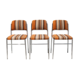 Lot 3 chairs vintage fabric, chrome metal chair, orange/brown/beige wool fabric, retro
