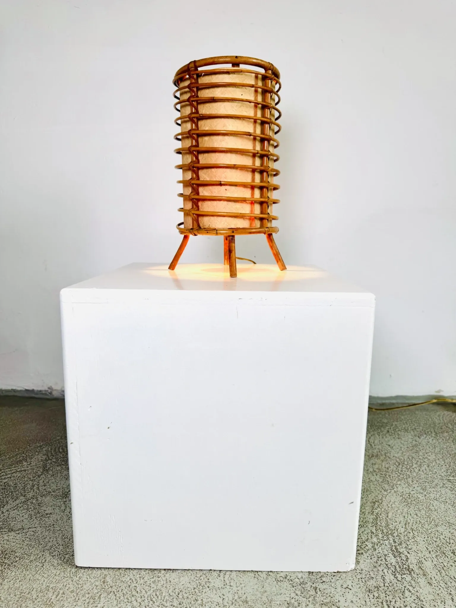 Louis Sognot Bamboo And Parchement Table Lamp, France, 1960S