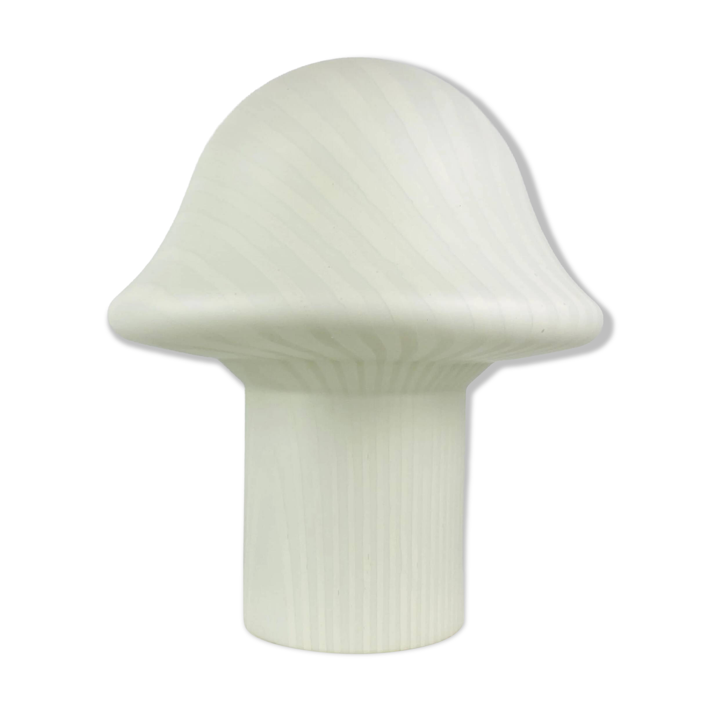 Large mushroom-shaped table lamp in white crystal glass with striped zebra pattern Peill and Putzler XL 1970