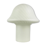 Large mushroom-shaped table lamp in white crystal glass with striped zebra pattern Peill and Putzler XL 1970