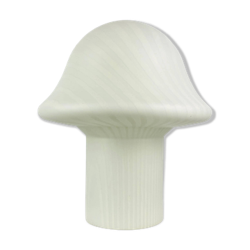 Large mushroom-shaped table lamp in white crystal glass with striped zebra pattern Peill and Putzler XL 1970