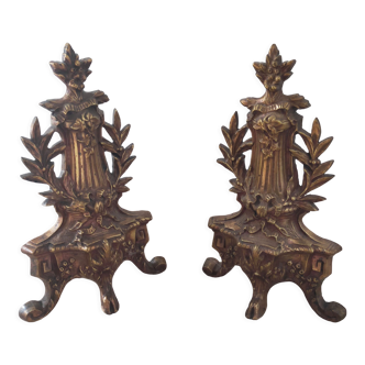 Paire de chenets en bronze style Louis XVI