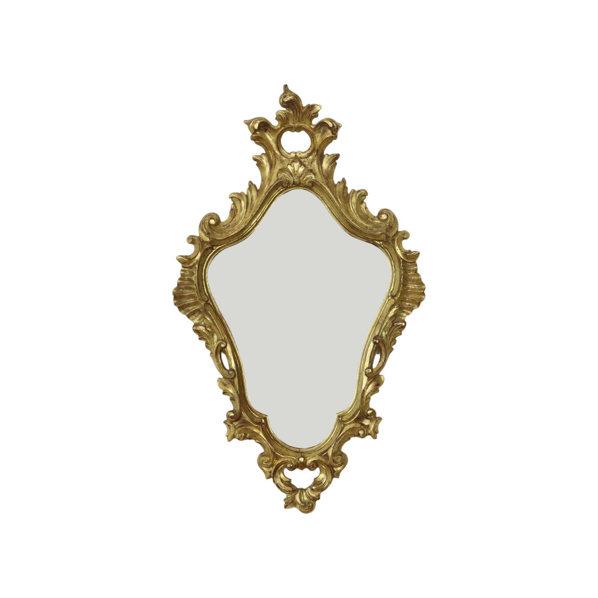 Small Vintage French Gold Baroque Mirror Crested Mirror Resin 1960s