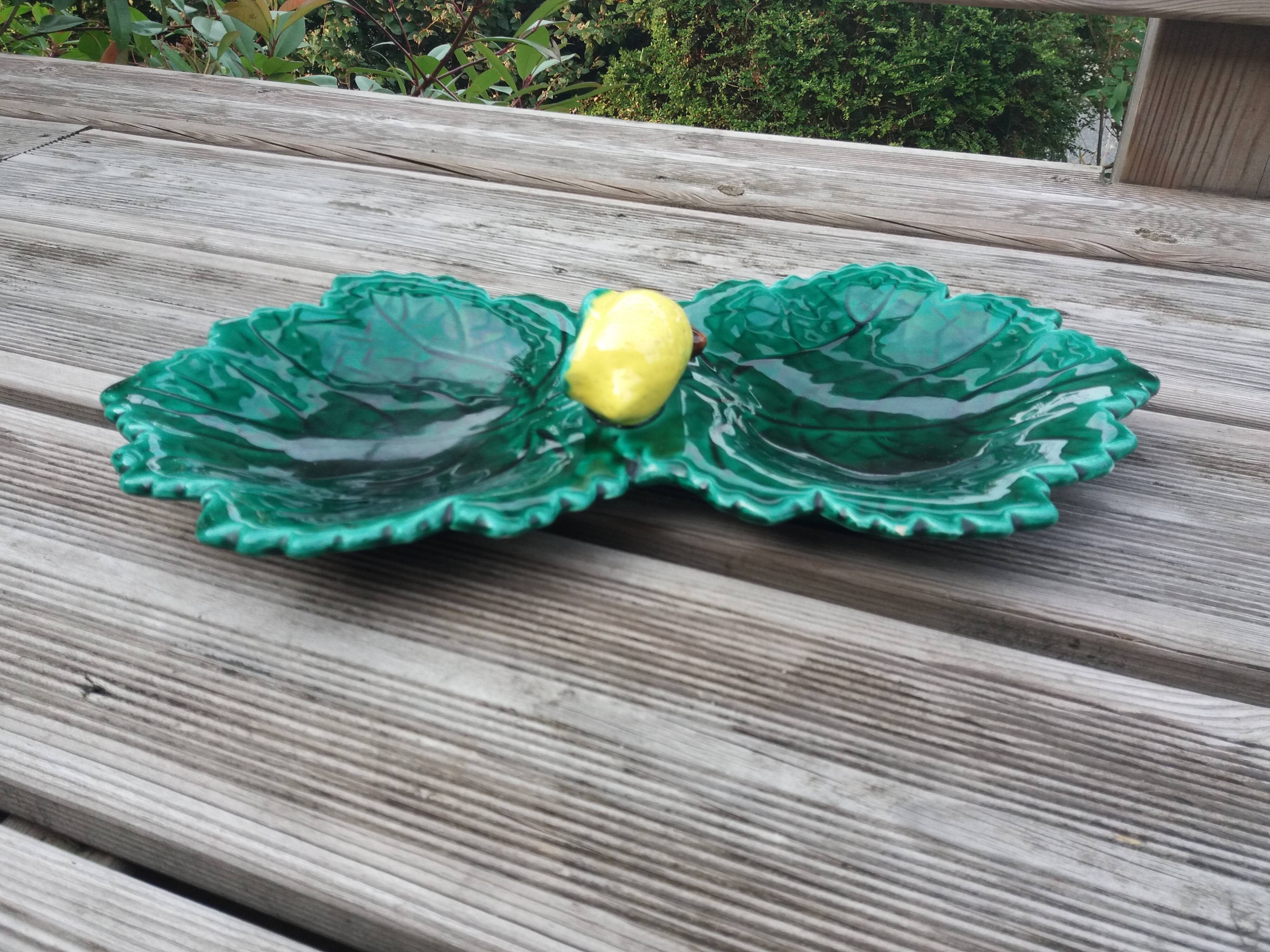 Empty cup pocket leaves and lemon in slip by Ferlay in Vallauris
