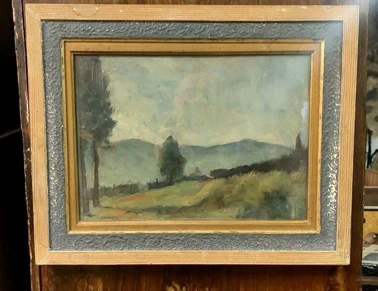 Ennio Cocchi landscape and still life painted on both sides of the panel.