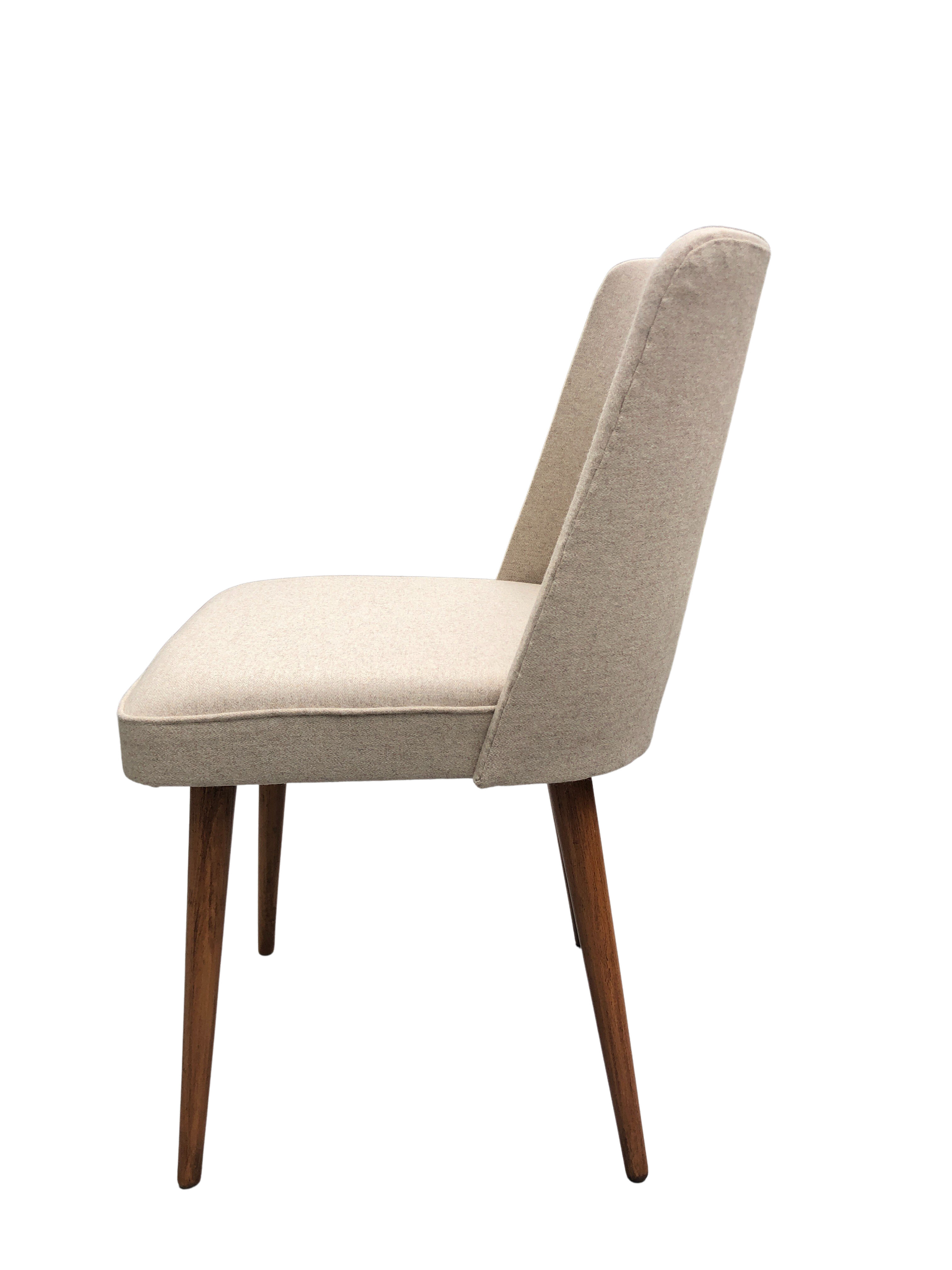 Beige Wool Shell Dining Chair by Lesniewski for Słupskie Fabryki Mebli, 1962