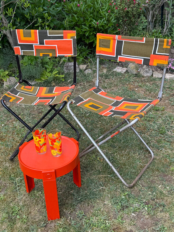 Paire de chaises de camping pliantes vintage - BHV Paris (Années 70)