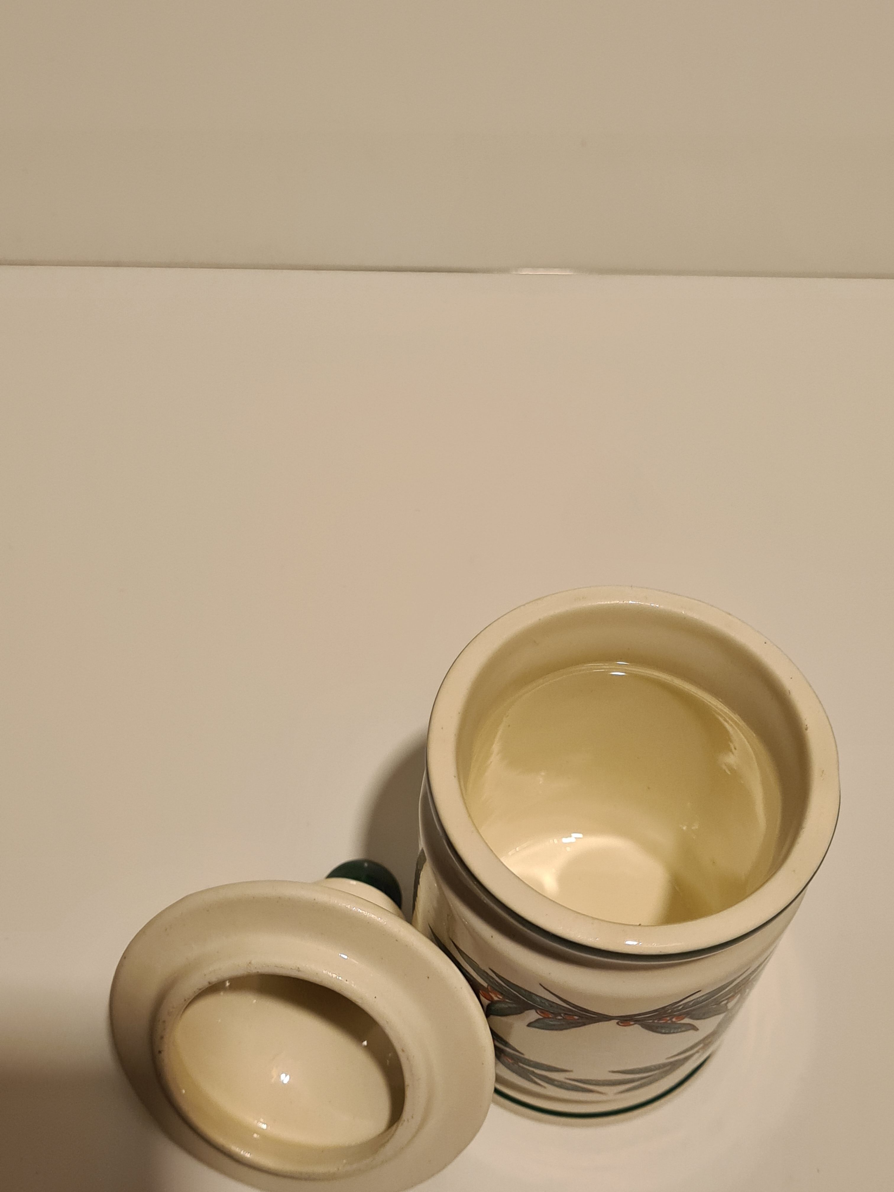 Mustard pot Parizot earthenware Digoin Sarreguemines fruit décor