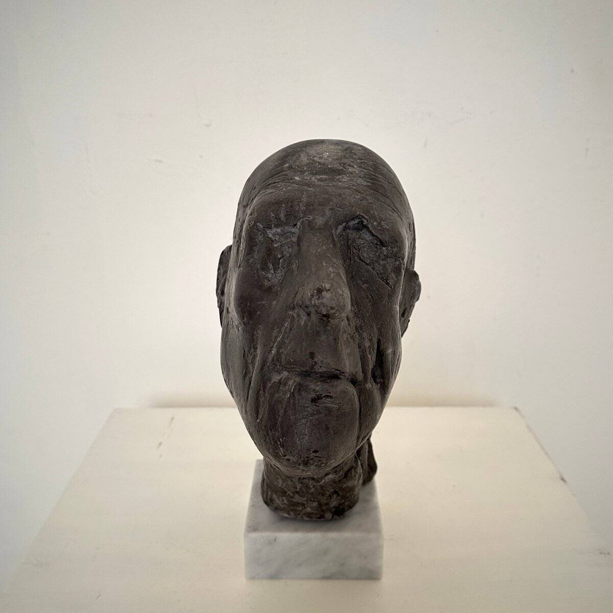 Mid Century Painted Plaster Bust of a Man on a Marble Base, 1976