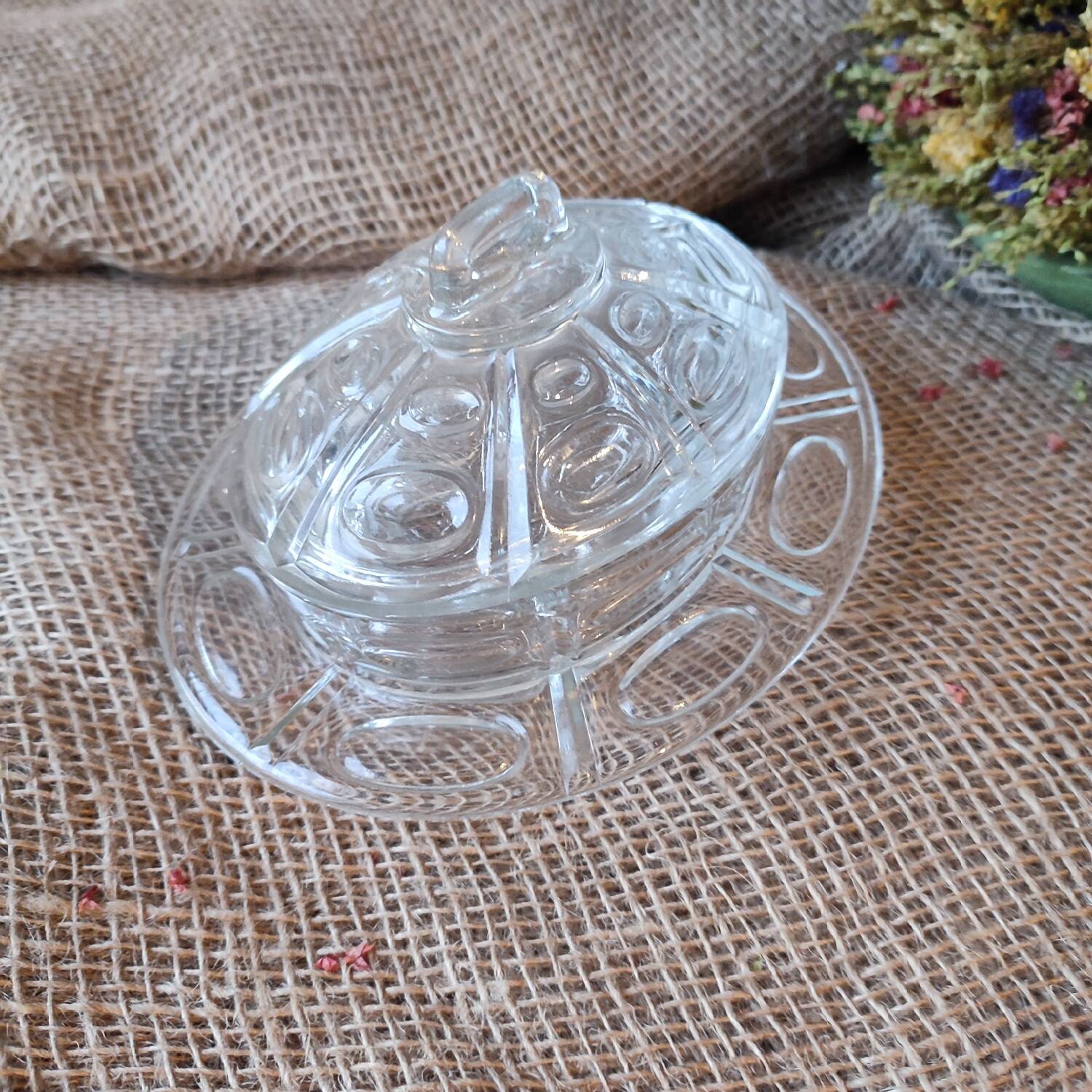 Vintage transparent bell-shaped butter dish