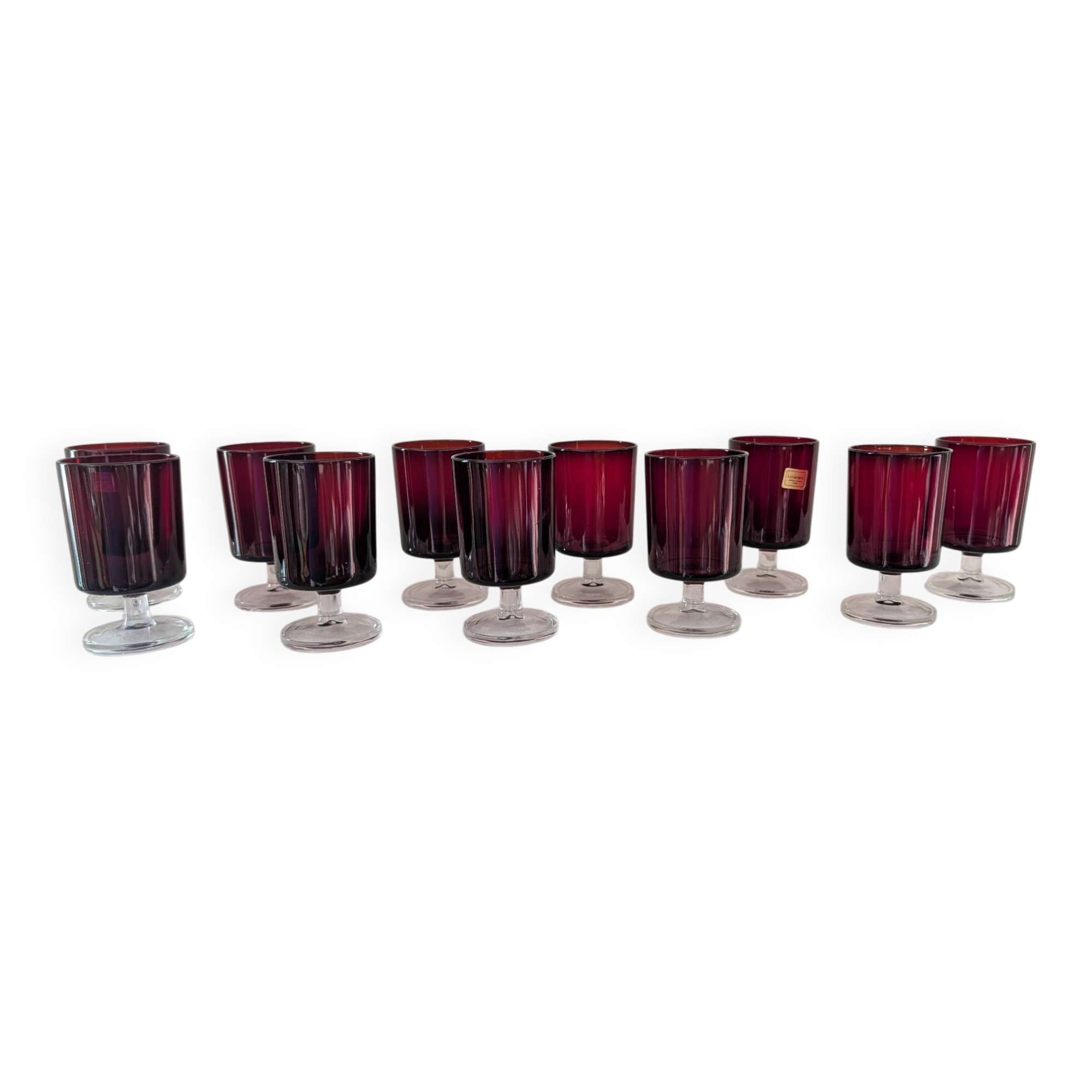 11 Luminarc amethyst glasses – France, 1970s