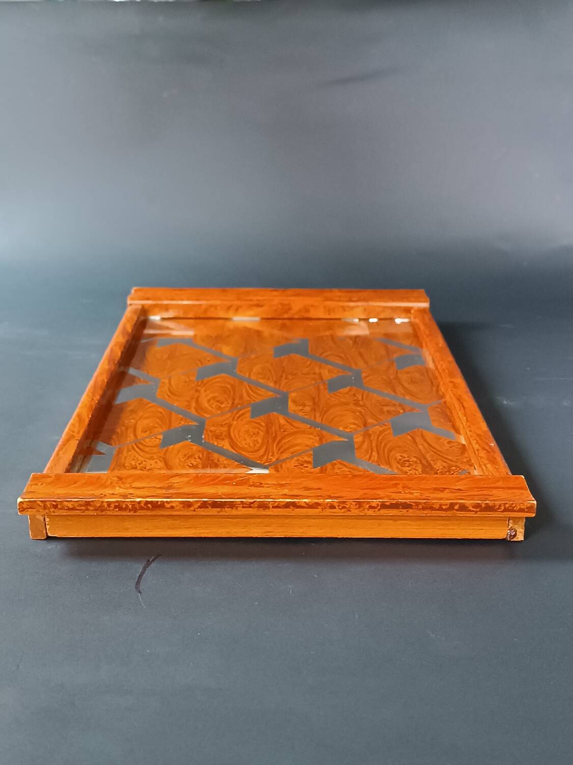 Two wooden and glass trays