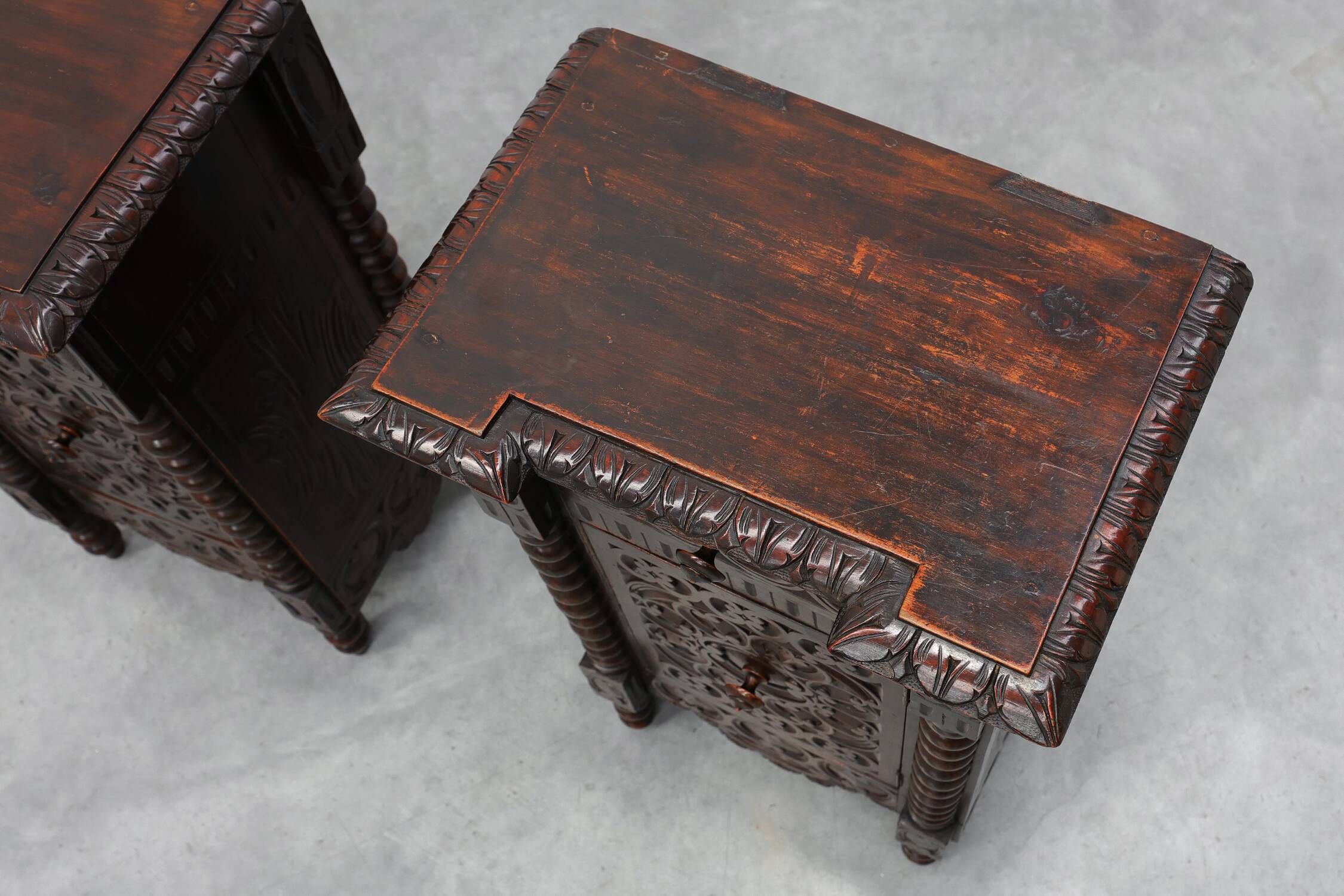 Pair of Breton Carved Oak Bedside Cabinets, France, circa 1900