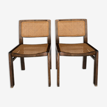 Pair of wooden chairs and vintage caning