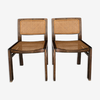 Paire de chaises bois et cannage vintage