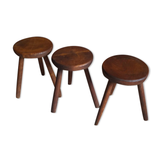 Lot de 3 tabourets à traire anciennes
