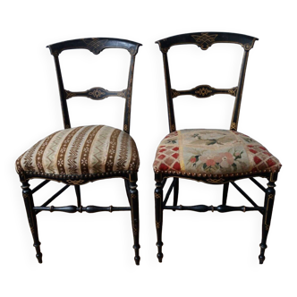Pair of napoleon iii period blackened wooden chairs