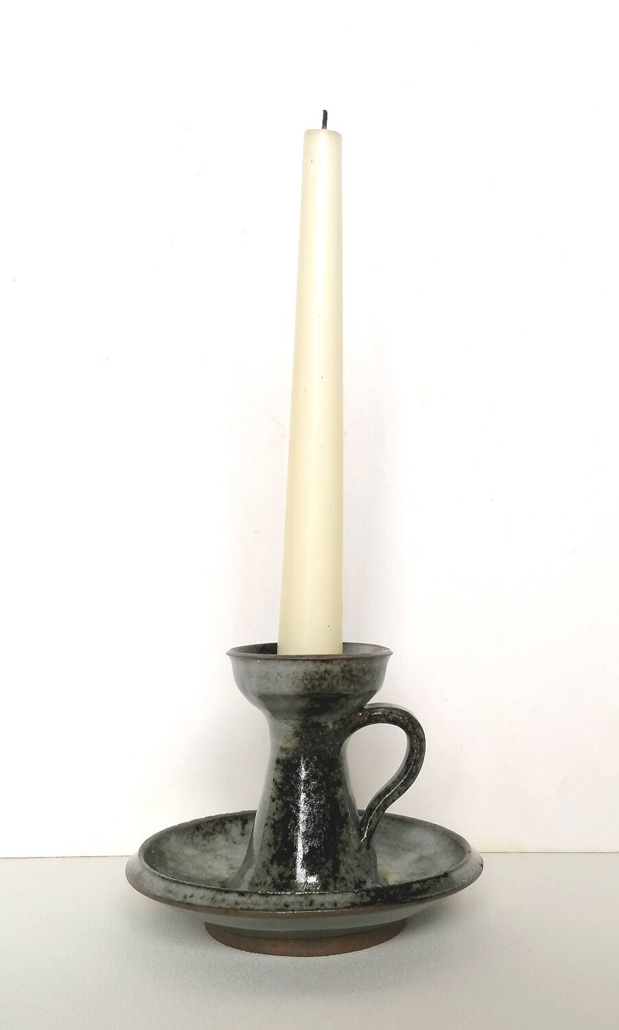 Candlestick signed Thierry and Chantal Robert in enamelled Loir sandstone