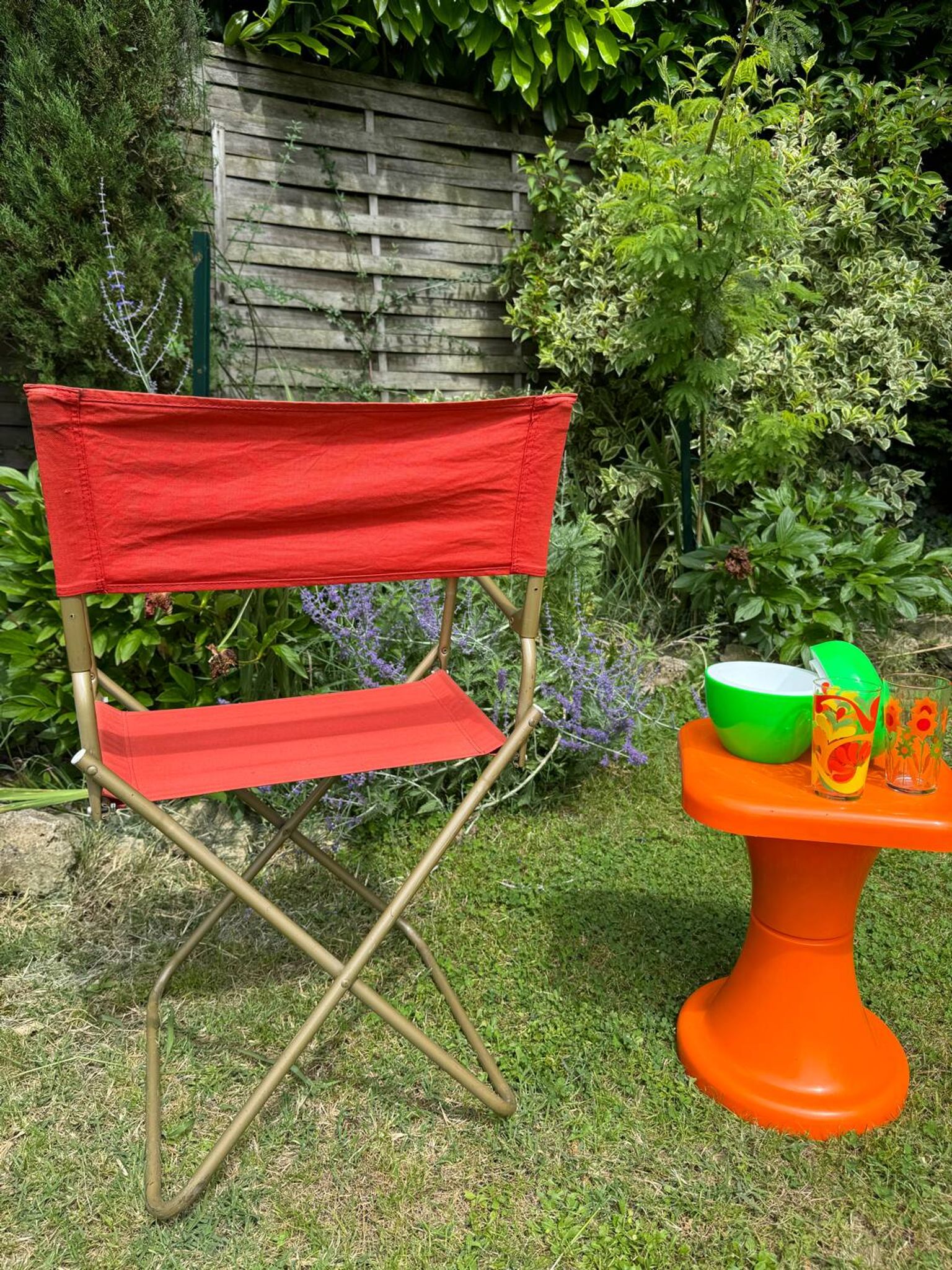 Fauteuil de camping pliant orange vintage