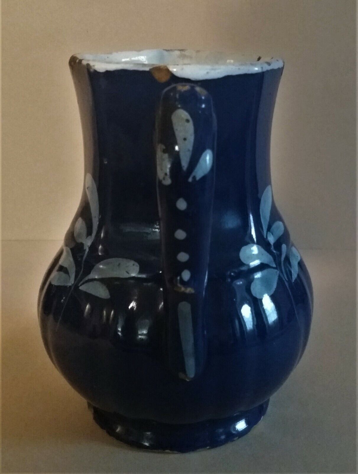 East earthenware pitcher covered blue XIXth