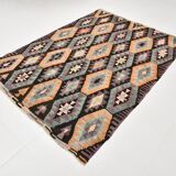 5x7 Burgundy & Green Geometric Pattern Vintage Kilim Rug, 162x218Cm