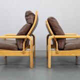 Paire de fauteuils en chêne et cuir L. Olsen & Søn des années 1970, Danemark