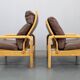 1970s L. Olsen & Søn Pair of Armchairs in Oak and Leather, Denmark