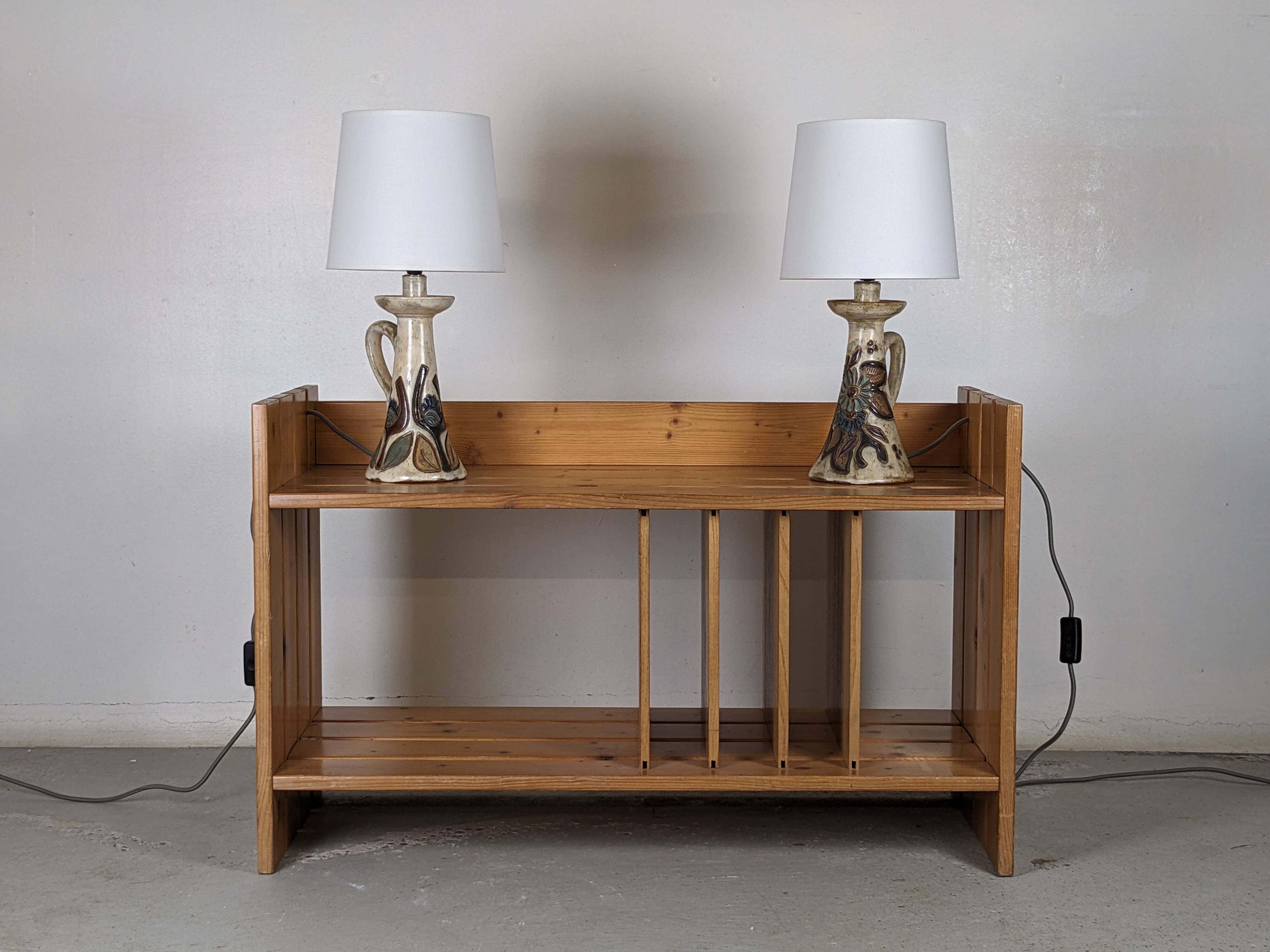 Pair of Bouffioulx sandstone candle lamps signed Dubois - 1970s