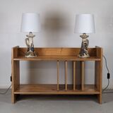 Pair of Bouffioulx sandstone candle lamps signed Dubois - 1970s